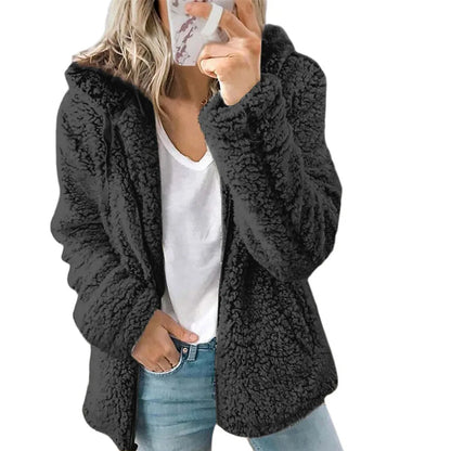 2024 New Women's Hooded Tweed Velvet Autumn and Winter Tops Jacket