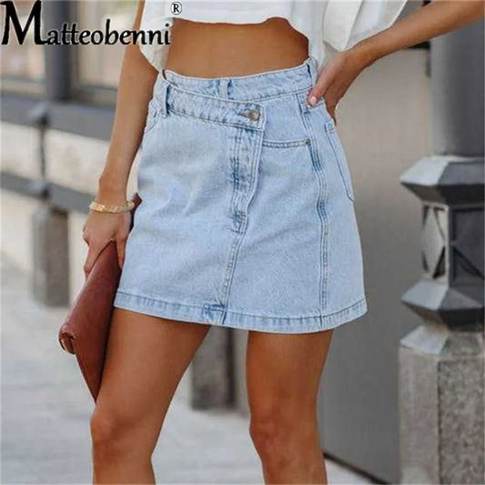 2022 Women's Irregular Mini Denim Skirt High Waist Fashion Slim Elastic Straight Summer Sexy Vintage Casual Splicing Short Skirt