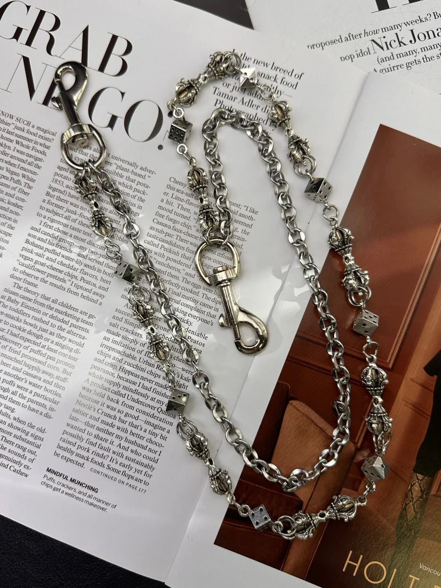 Original DIY Vajra Dice Double-Layer Silvery Chain Pants Fashionable Men And Women Luxury Accessories Y2K Style Punk Hip-Hop