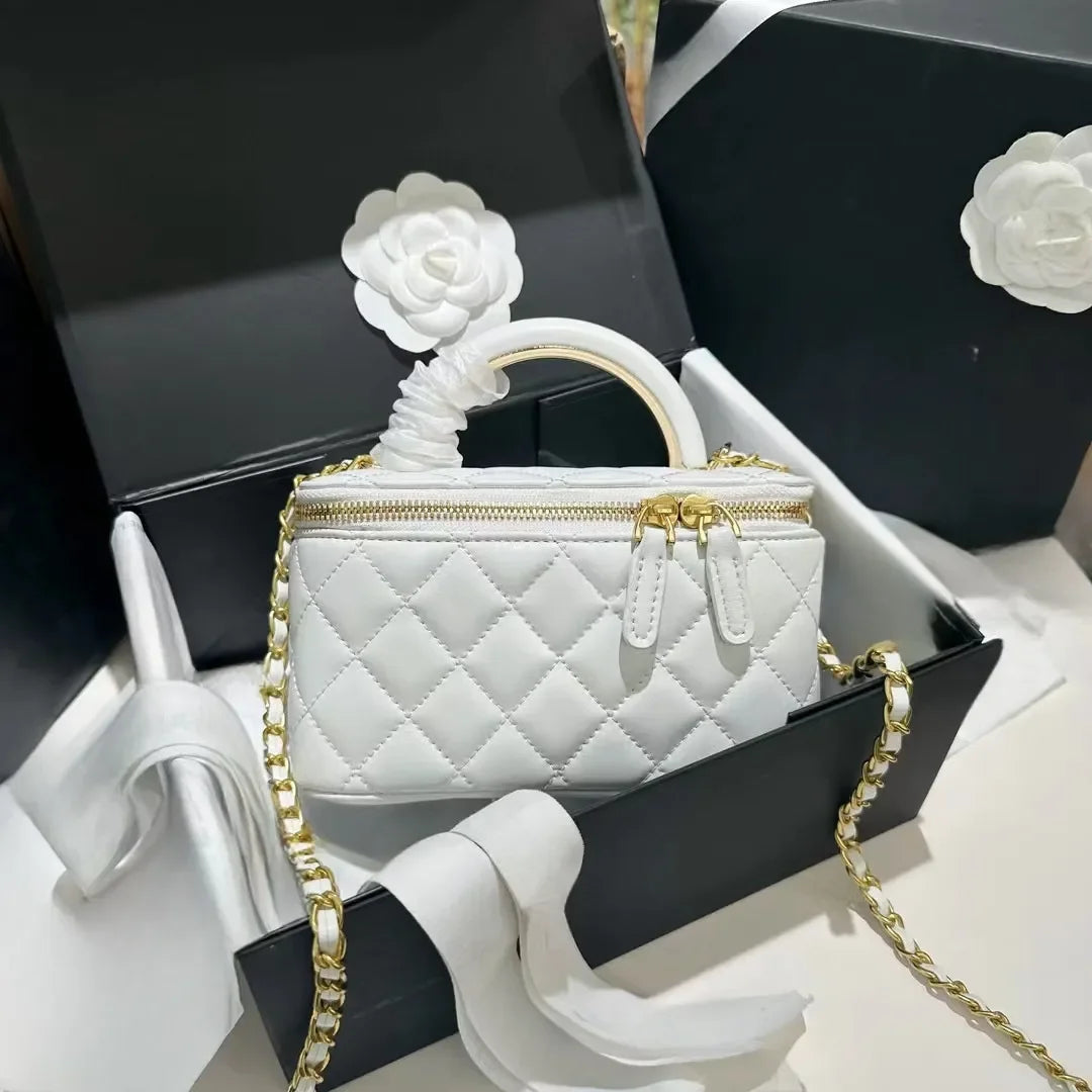 Channeled Bag Women designer makeup bag High Quality Sheepskin Diamond Lattice Handle Vanity Box Tote Bags Crossbody Shoulder Co