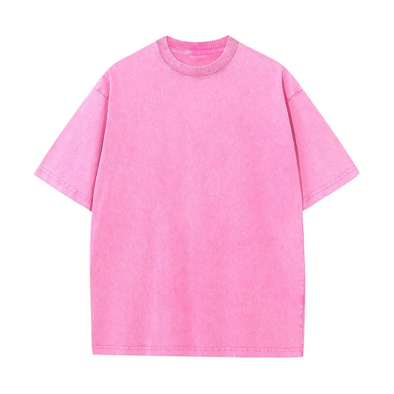 Washed T-Shirt 230G 100Cotton Solid Oversized Loose Fitness Mens Tee Tops Dropped Shoulders Short Sleeve Gym Bodybuilding Shirts