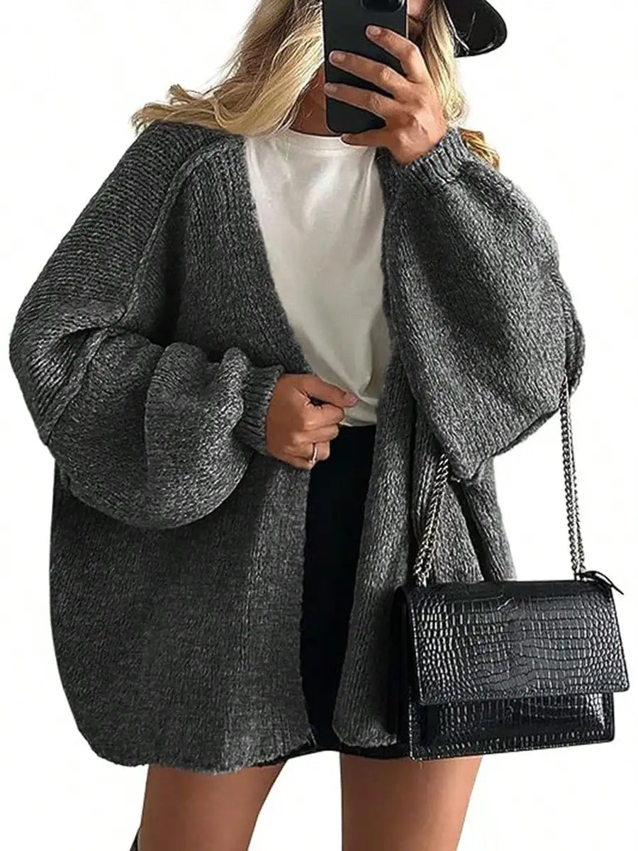 Cardigan Sweaters For Women Oversized Fall Long Sleeve Lightweight Knit Cardigans Winter Clothing Open Front Solid Color Crochet Lantern Sleeve Coat