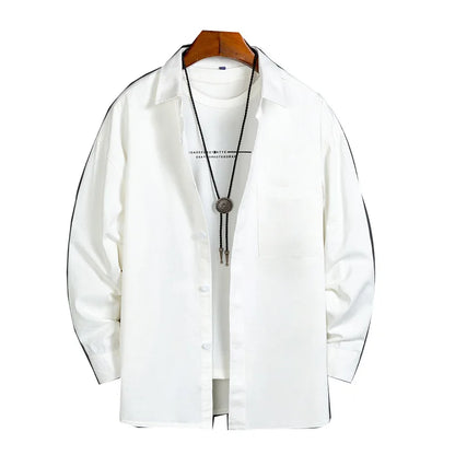 Heavy duty pure cotton shirt men's long sleeved ins trendy loose jacket for spring inner wear casual workwear shirt