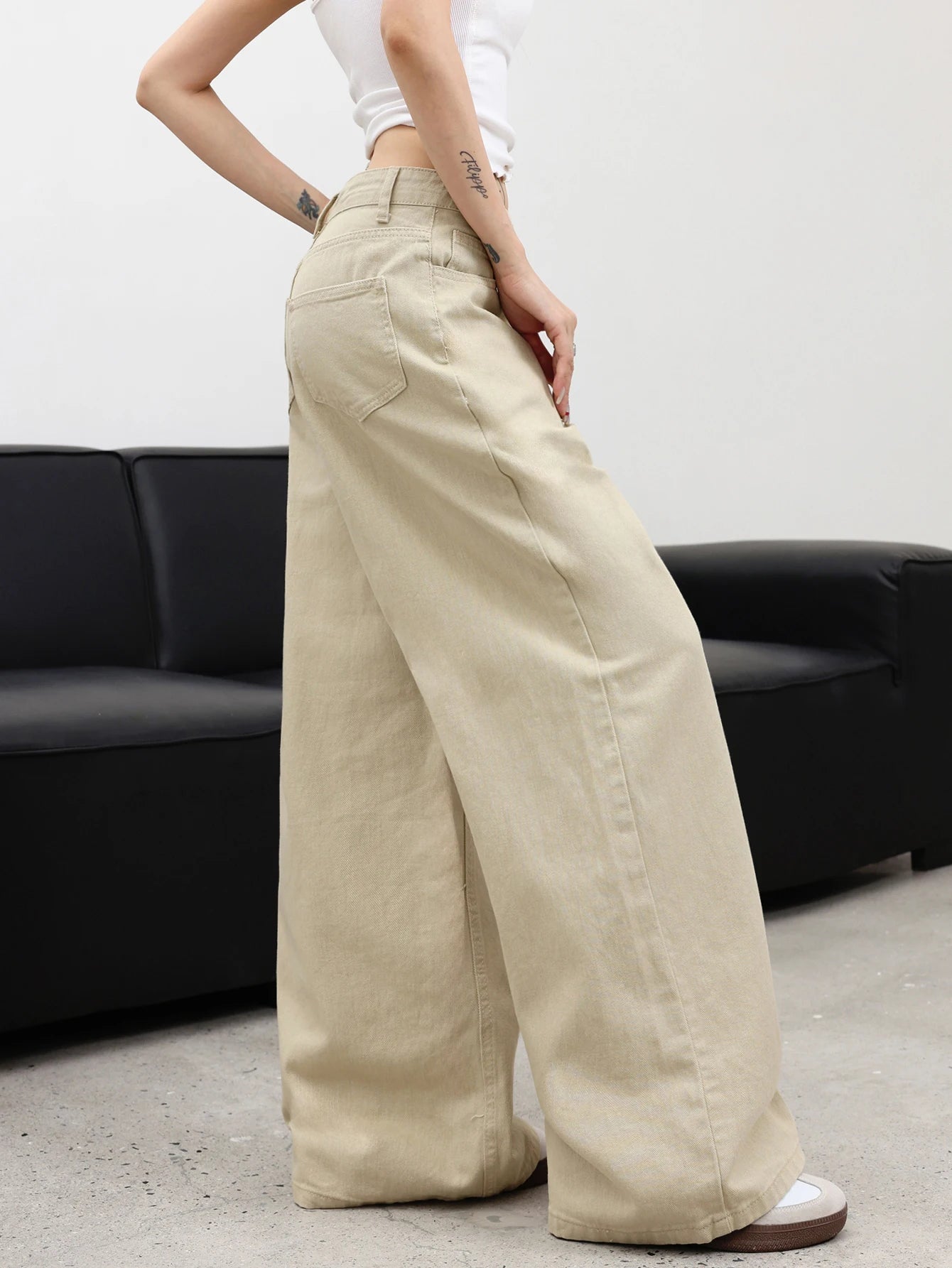 Women's Basic Simple Versatile Solid Color Wide-Leg Jeans, Comfortable And Breathable, Perfect For Street Outings And Travel