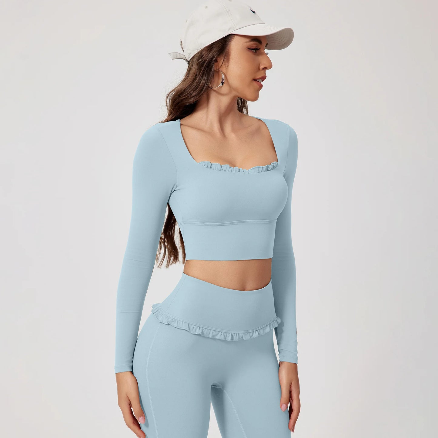 New Summer 2Pcs Women Gym Yoga Female Outfit Outdoor Sports Quick-Dry Long-Sleeved Shirt Set Woman Two-Piece Suit Sportswear