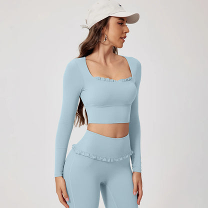New Summer 2Pcs Women Gym Yoga Female Outfit Outdoor Sports Quick-Dry Long-Sleeved Shirt Set Woman Two-Piece Suit Sportswear