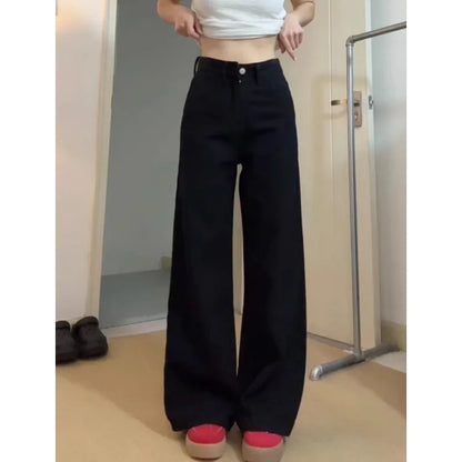 Womens Jeans Black Slim Wide Leg High Waist Spring New Womens Pants Stretchy Straight Long Trousers Flare Tummy Control