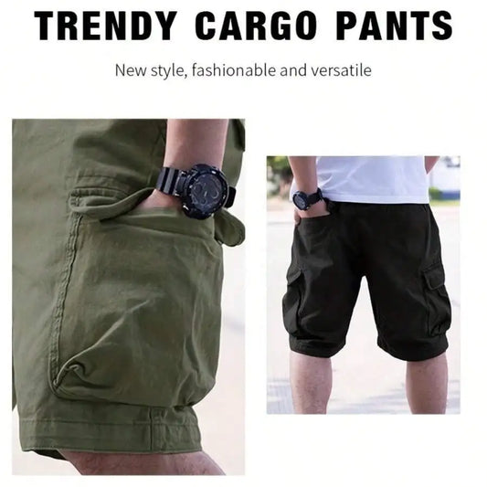 Trendy Cargo Shorts For Men Solid Color Multi Pocket Casual Outdoor Shorts