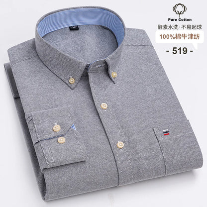 Men's Social Shirts Long Sleeve 100%Pure Cotton Oxford Buttoned Plaid Formal Male Casual Clothes Oversized Shirt Plus Size S-7XL