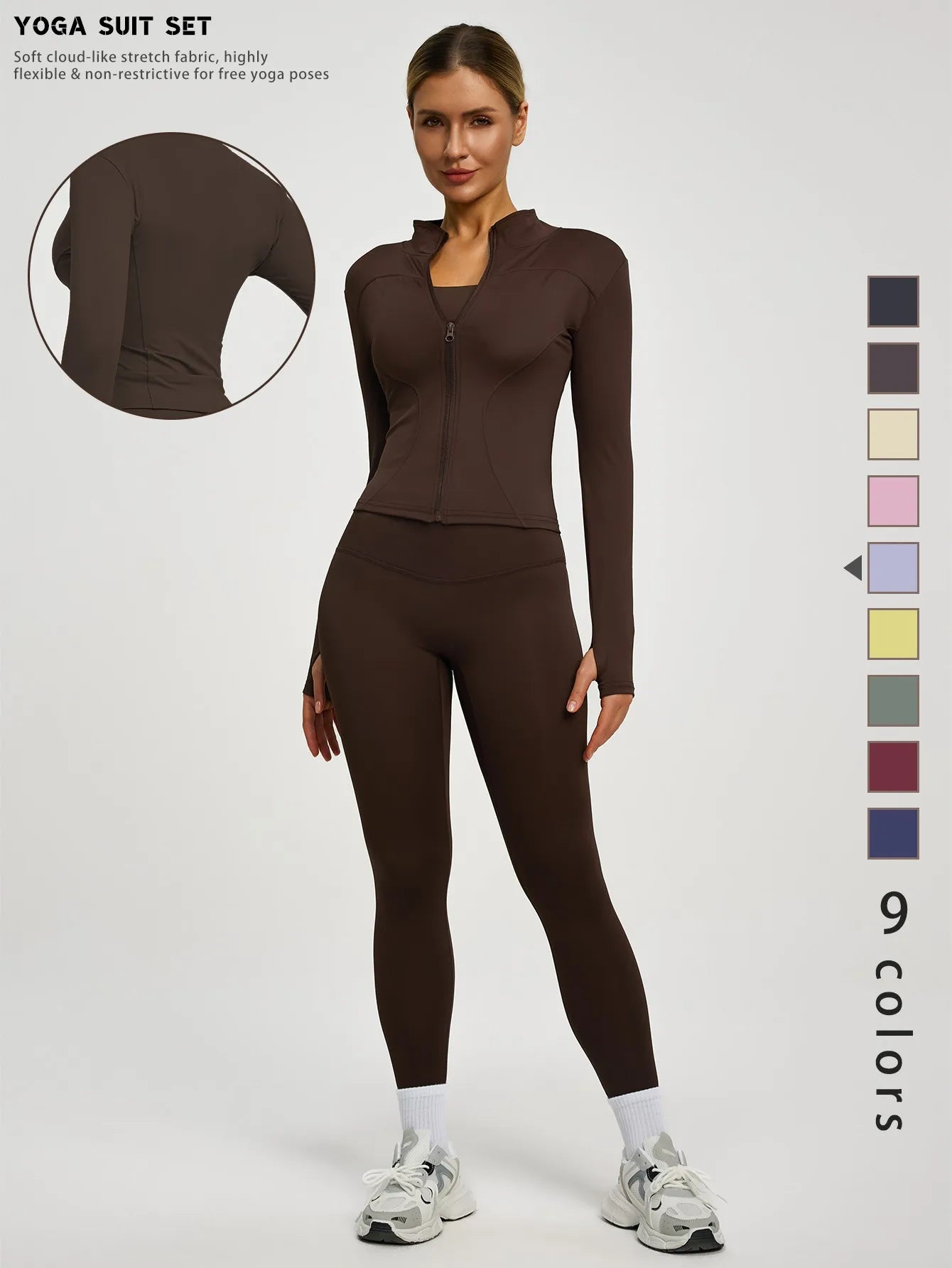 Fitfemme 2Pcs Women's Spring Yoga Sport Suit High Waist Legging Jacket Lifting Running Pants Outdoor Set