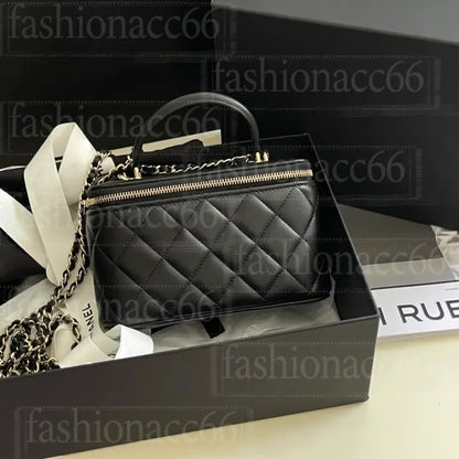 Channeled Bag Women designer makeup bag High Quality Sheepskin Diamond Lattice Handle Vanity Box Tote Bags Crossbody Shoulder Co