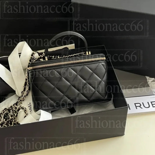 Channeled Bag Women designer makeup bag High Quality Sheepskin Diamond Lattice Handle Vanity Box Tote Bags Crossbody Shoulder Co