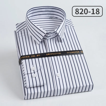 Men's pure cotton long sleeved shirt slim fit high-end light luxury 100 count striped heterochromatic collar wrinkle resistant