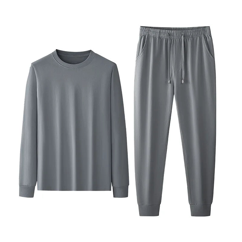 Men's Solid Color Pajama Set Soft Cotton Loose Fit Street Ready Comfortable Loungewear Pajamas
