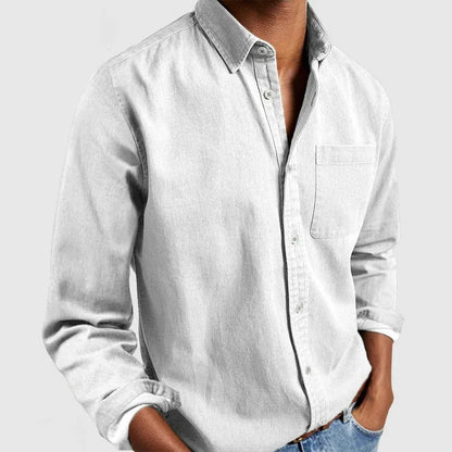 Men's Solid Color Casual Long Sleeve Shirt Daily Commuter All-Match Full Cardigan Fashion Lapel Top