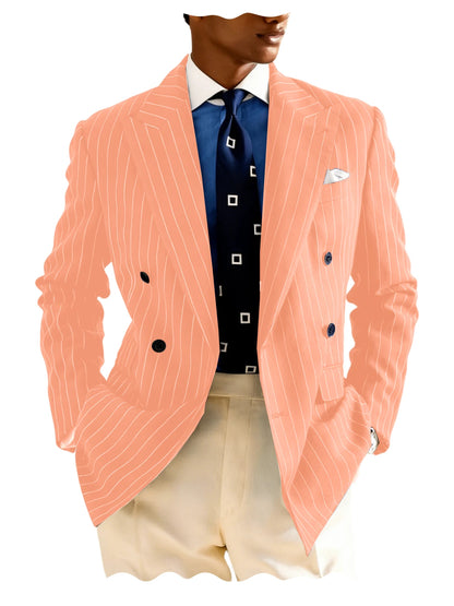 Men's Pinstripe Double Breasted Blazer Classic Peak Lapel Slim Fit Striped Suit Jacket For Party Prom Business Formal Coats