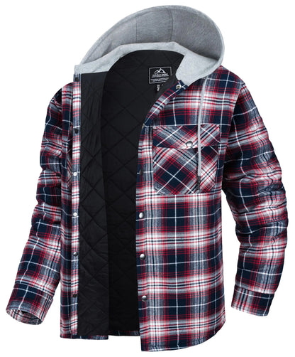 MAGCOMSEN Men's Hooded Flannel Jacket Cotton Autumn Winter Warm Coat Long Sleeve Plaid Shirt