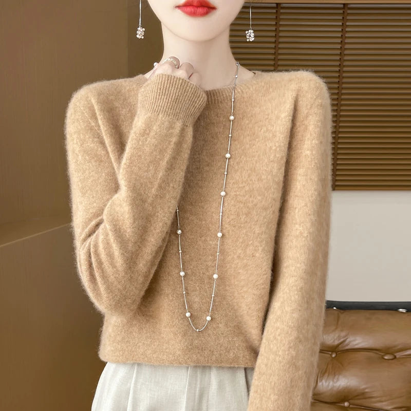 Women 100% Merino Wool Sweater New Fashion O-Neck Pullover Tops Basic Jumper Autumn Winter Woman Cashmere Sweater Knitted Blouse
