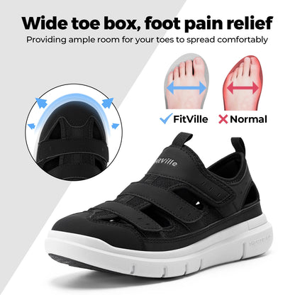 FitVille Men's Sandals Wide Design Diabetic Shoes Lightweight Breathable for Swollen Feet with Arch Support Sandals