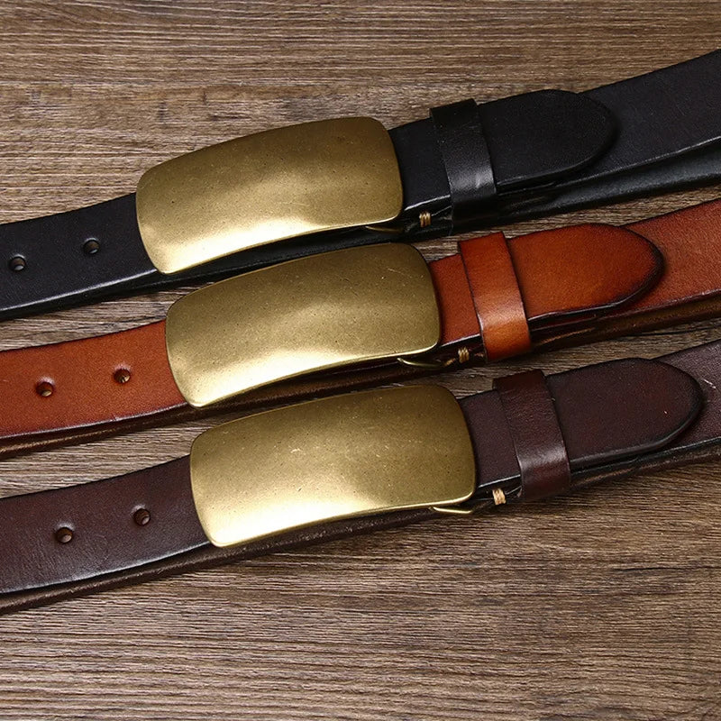 3.3cm Pure Cowskin Men Belt High Quality Genuine Leather Smooth Brass Buckle Strap Male Jeans Luxury Designer Belts for Man