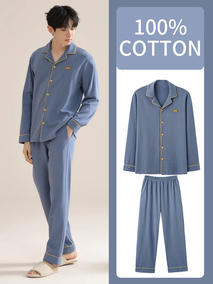 Men's 100% cotton long sleeved four season plus size men's sleepwear