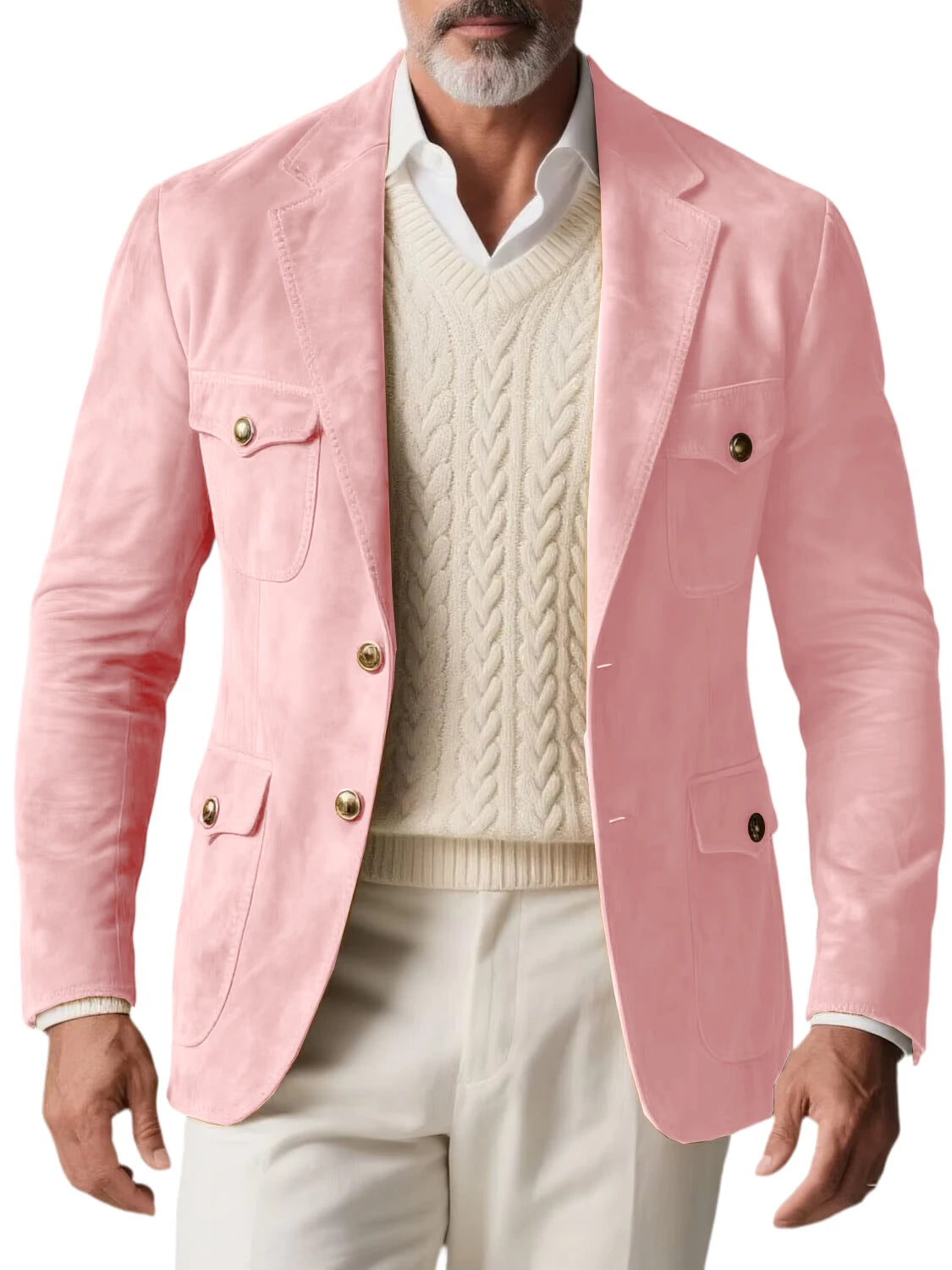 1970s Men's Suede Blazer Retro Slim Fit Two Buttons Multi Pocket High Quality Jacket Fashion Casual Sport Coat For Daily Wear