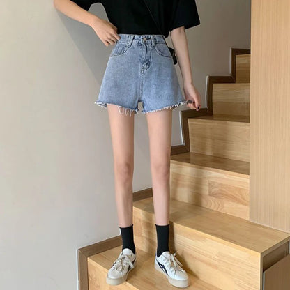 Summer Hot Sale Girls Classic Designer Solid Jeans Lady Fashion High Waist Denim Shorts Female Chic Ripped Short Pants