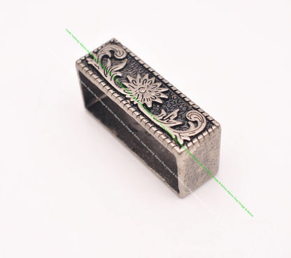 HEAVY DUTY COWBOY WESTERN FLORAL ENGRAVED ANTIQUE SILVER BELT BUCKLE SET 1-1/2"