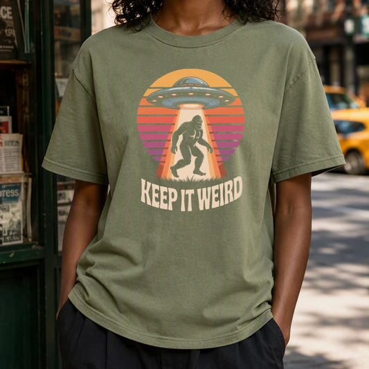 Groovy UFO Bigfoot Sasquatch Lady Retro Pop Art Graphic Tee Weird Alien 70s Vibe Shirt Music Festival Top