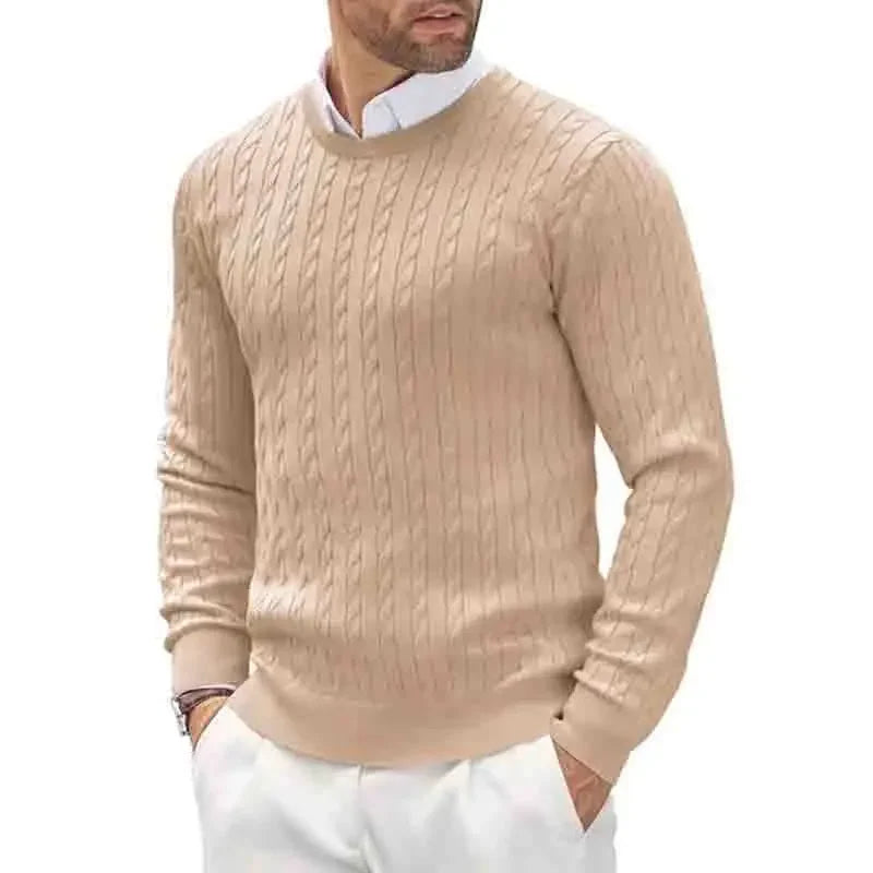 2026 New Men's Casual Sweater Round Neck Long Sleeve Knitted Sweater Diamond Pattern Fashion Versatile Top