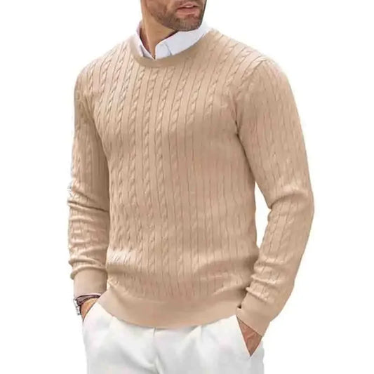 2026 New Men's Casual Sweater Round Neck Long Sleeve Knitted Sweater Diamond Pattern Fashion Versatile Top