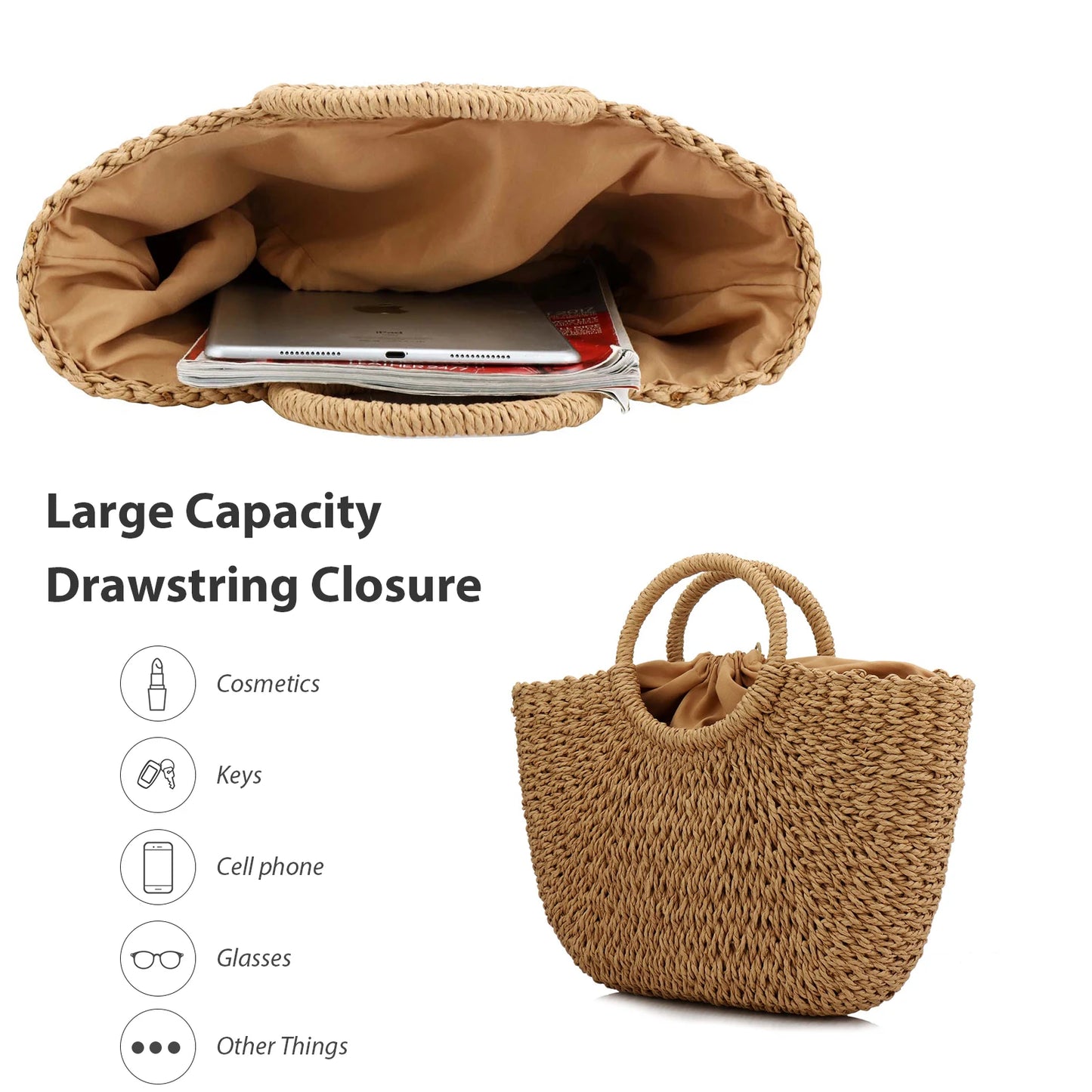 Large Capacity Summer Handmade Straw Weave Bags For Women Beach Wrapped Half-Round Rattan Woven Beach Bag Ladies Handbags Totes