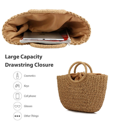 Large Capacity Summer Handmade Straw Weave Bags For Women Beach Wrapped Half-Round Rattan Woven Beach Bag Ladies Handbags Totes