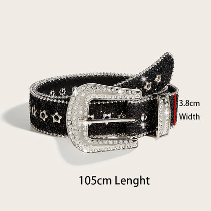 Gothic Black Silver Metal Buckle Rhinestone Belt Luxury Desiner Four Seasons Y2K Womens Jeans Belt Plus Size Men's Waistband