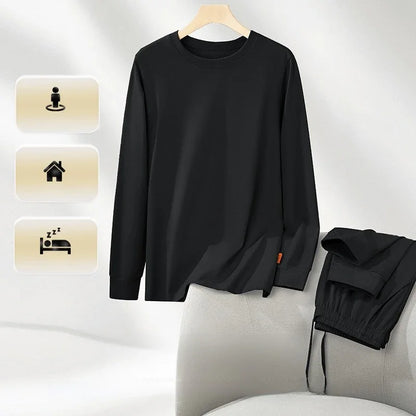 Men's Solid Color Pajama Set Soft Cotton Loose Fit Street Ready Comfortable Loungewear Pajamas