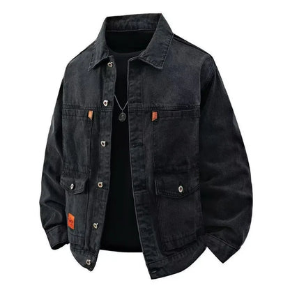 Spring Autumn Men Denim Coat Simple Solid Color Turn Down Collar Male Outerwear Single-breasted Long Sleeve Casual Man Jacket