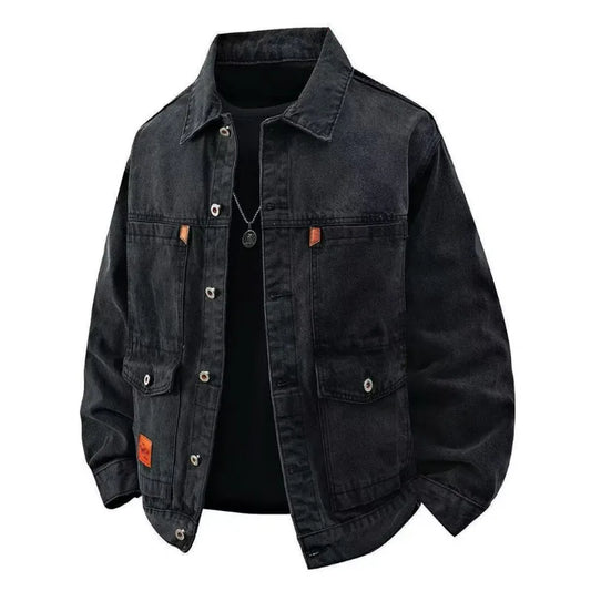 Spring Autumn Men Denim Coat Simple Solid Color Turn Down Collar Male Outerwear Single-breasted Long Sleeve Casual Man Jacket