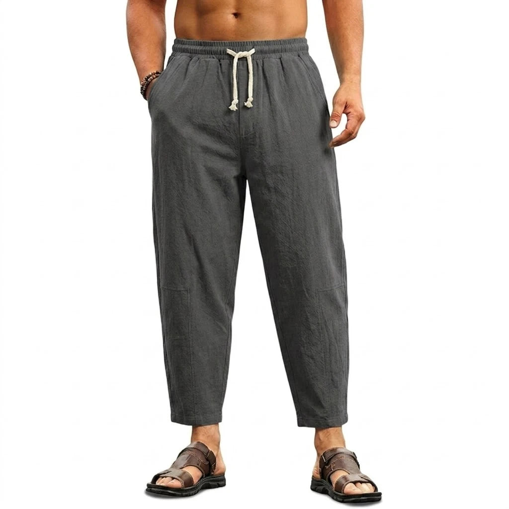 Summer Men's Linen Trousers Solid Color Casual Pants for Men Sport Breathable Baggy Pant