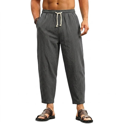 Summer Men's Linen Trousers Solid Color Casual Pants for Men Sport Breathable Baggy Pant