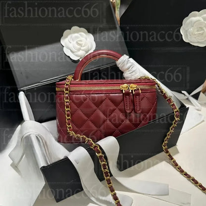 Channeled Bag Women designer makeup bag High Quality Sheepskin Diamond Lattice Handle Vanity Box Tote Bags Crossbody Shoulder Co