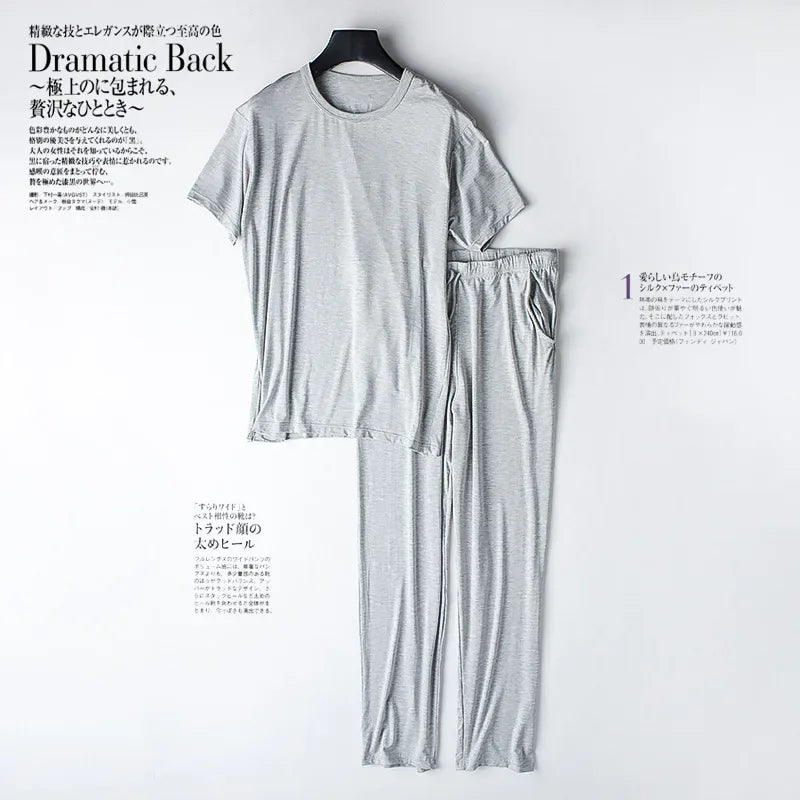 Men's spring and summer new modal pajamas two-piece short-sleeved trousers thin large size loose sports home wear suit sleepwear