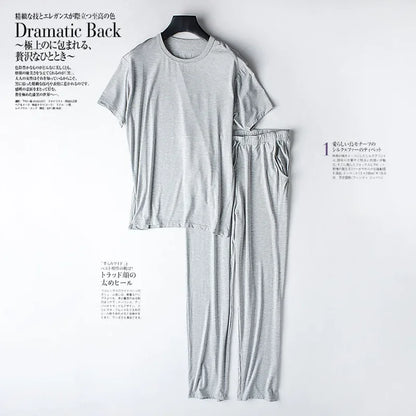 Men's spring and summer new modal pajamas two-piece short-sleeved trousers thin large size loose sports home wear suit sleepwear