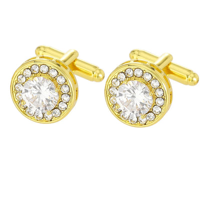 Men Luxury Vintage Metal Cufflinks Zircon Cuffs French Square Buckle Shirt Crystal Copper Cuffs