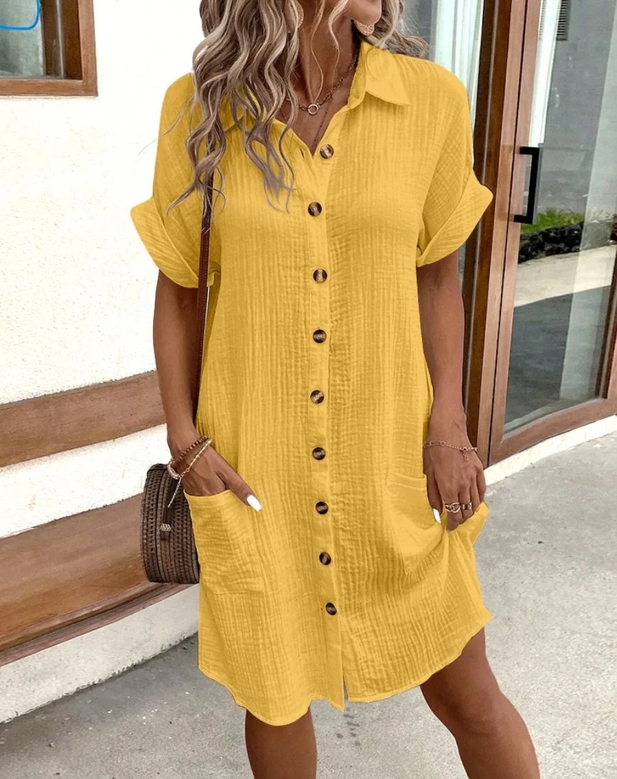 Women Retro Cotton Linen Printed V-neck Long Sleeve Dress Artistic Elegant Style High Waist Available