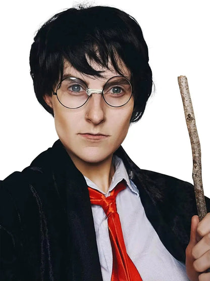 Boy Wizard Wig Glasses Character Set Short Black Wigs Adults | Compatible with Harry Potter Synthetic Wig