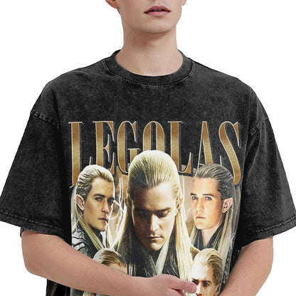 Washed T Shirts Legolas L-Lords Of The R-Rings Hip Hop Casual T-Shirts Street  Streetwear Cotton Summer Tops Tee Shirt Men Women