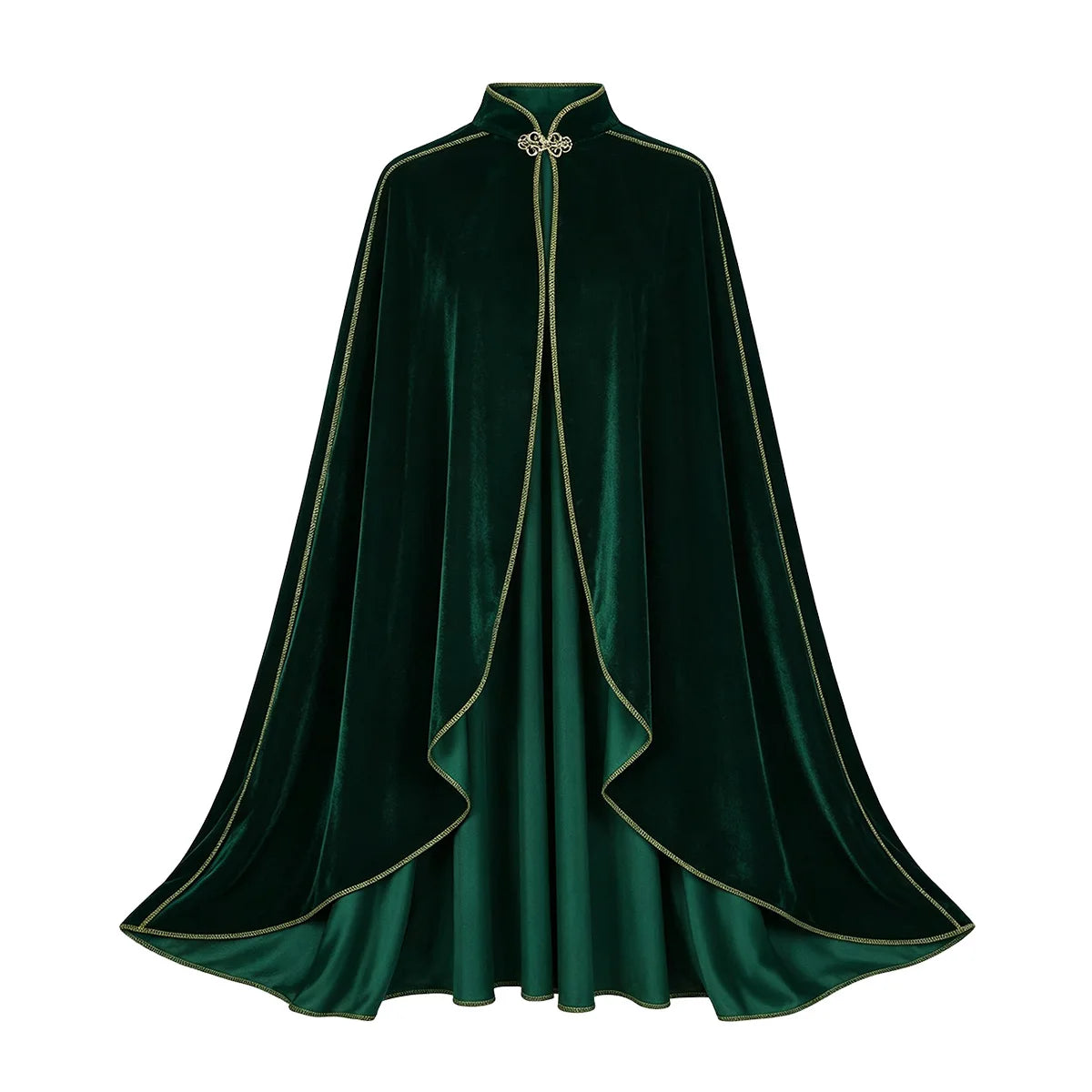 Women Medieval Cloak Adult Renaissance Victorian Deluxe Stand Collar Velvet Gold Trim Cape Halloween Cosplay