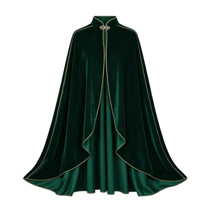 Women Medieval Cloak Adult Renaissance Victorian Deluxe Stand Collar Velvet Gold Trim Cape Halloween Cosplay