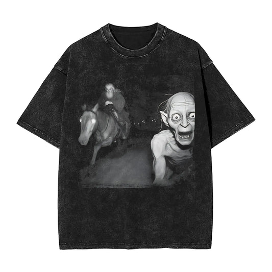 Gollum Lords Rings Funny Meme T Shirts Hip Hop Washed Short Sleeve Harajuku T-Shirt Casual for Men Women Streetwear Printed Tees