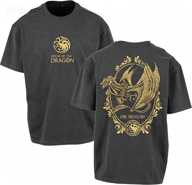 House of The Dragon Front Back 2026 Targaryen Gold Dragon Graphic Men’s Soft Cotton Short Sleeve Fantasy Show Casual Printed Tee